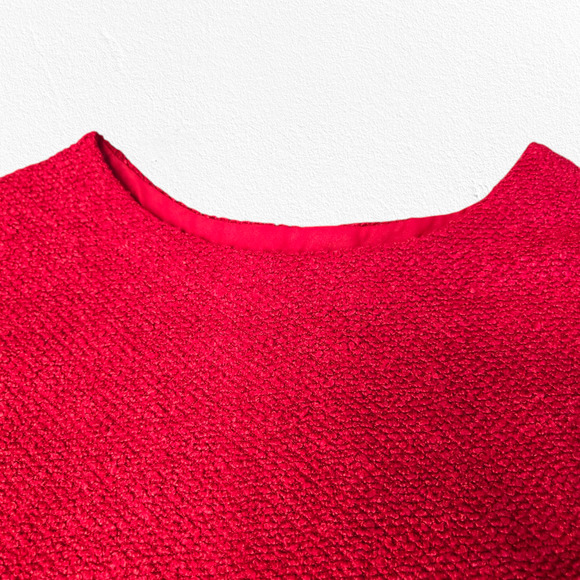 Worthington Cherry Red Round Neck Textured Knit Tapered Sweater Top Size Medium - Picture 6 of 9